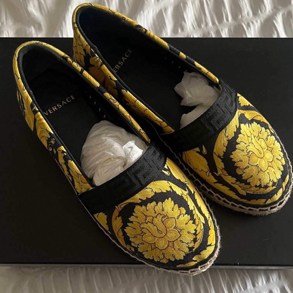 Versace Black and Yellow Floral Espadrilles!! Gorgeous!